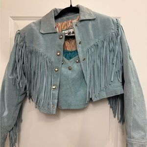 Vintage Chia Leather Fringe Jacket & Crop Top
